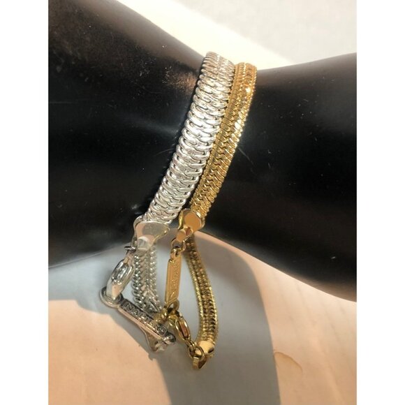 2 Napier bracelets gold & silver tone woven lobster clasps 7" wrist - Picture 2 of 6